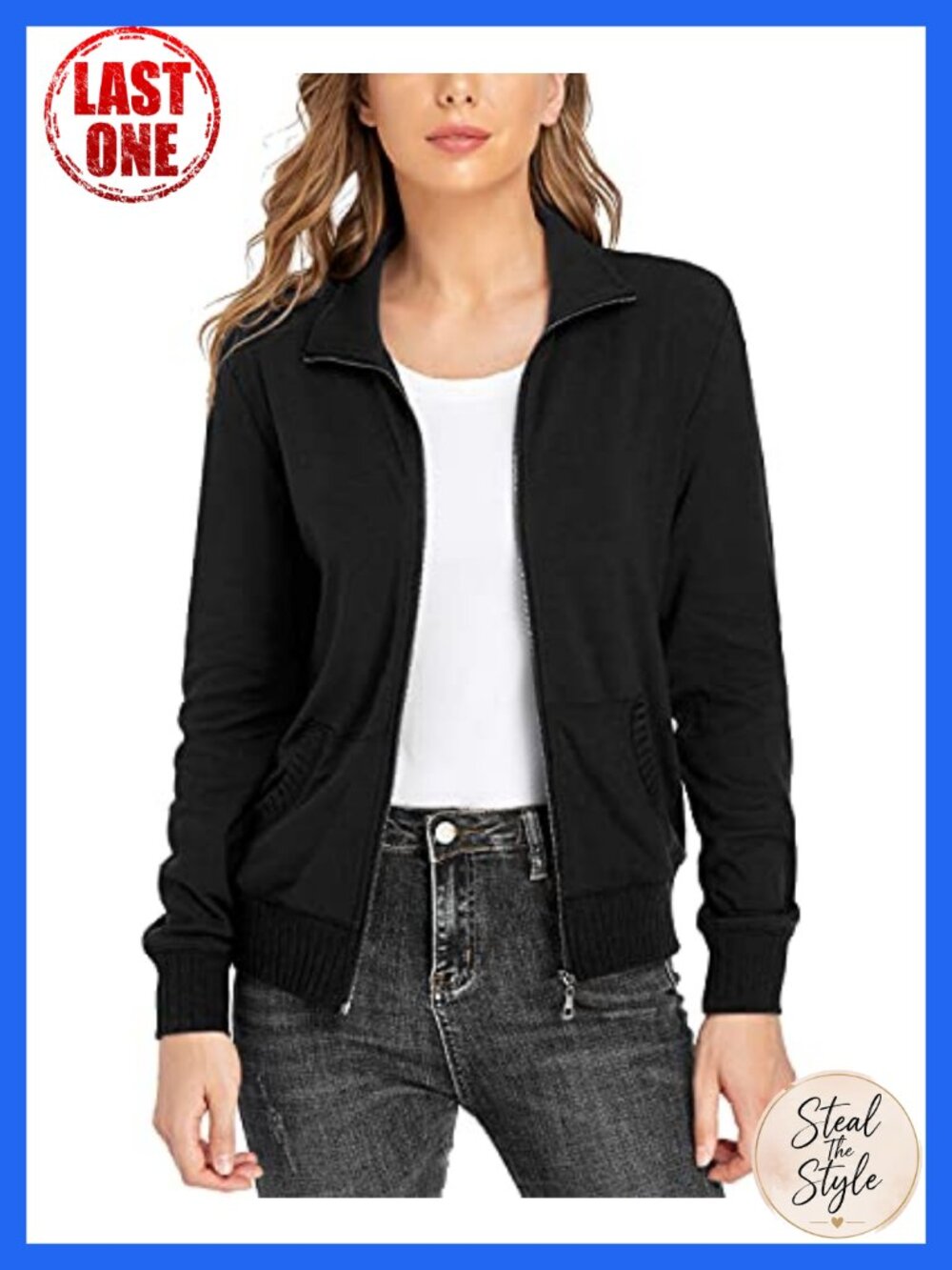 Women's Zip Up Stand Collar Jacket Pockets Casual Running Sweatshirt